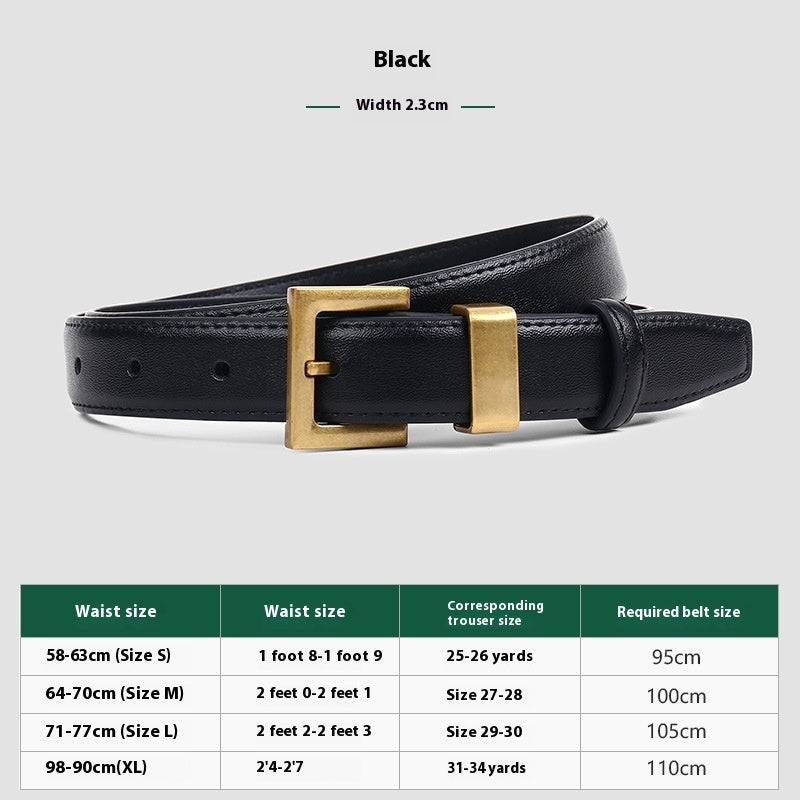 Women's High-grade Soft Fashion All-match Leather Pin Buckle Black Wide Belt