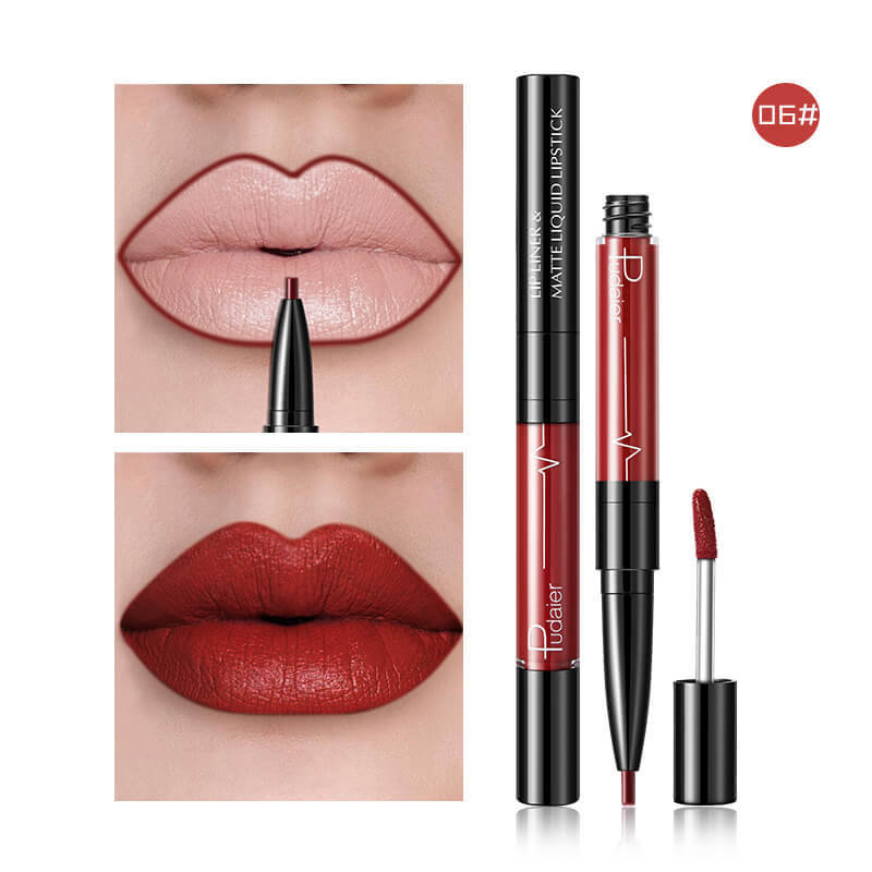 Pudaier Matte Lip Gloss Lip Liner 2 in1 Maqui gem Professional Complete Agate Red Lip Tint Plumper Tattoo Makeup liquid Lipstick