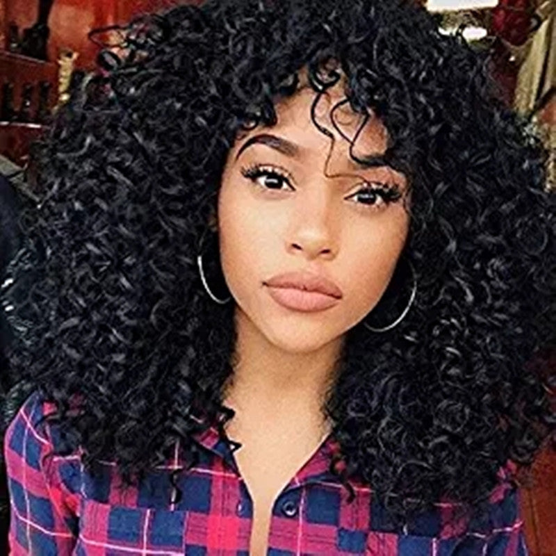 Manufacturers Supply European And American Wigs, African Short Curly Hair Female Wigs, Fluffy Small Curly Bangs, Long Curly Hair Wigs, Wigs