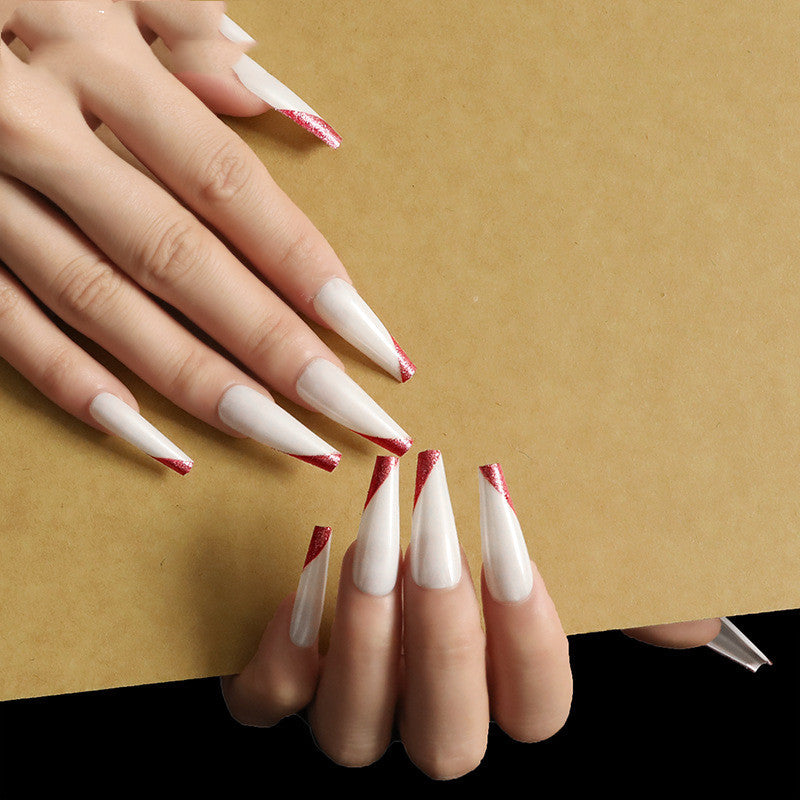 Wearing Nails, Rose Gold And Beveled Edge French Manicure, Long Ballet Nails Fake Nails Finished Products Boxed