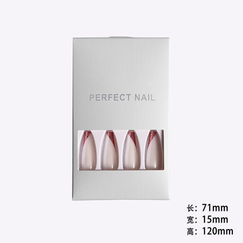 Wearing Nails, Rose Gold And Beveled Edge French Manicure, Long Ballet Nails Fake Nails Finished Products Boxed