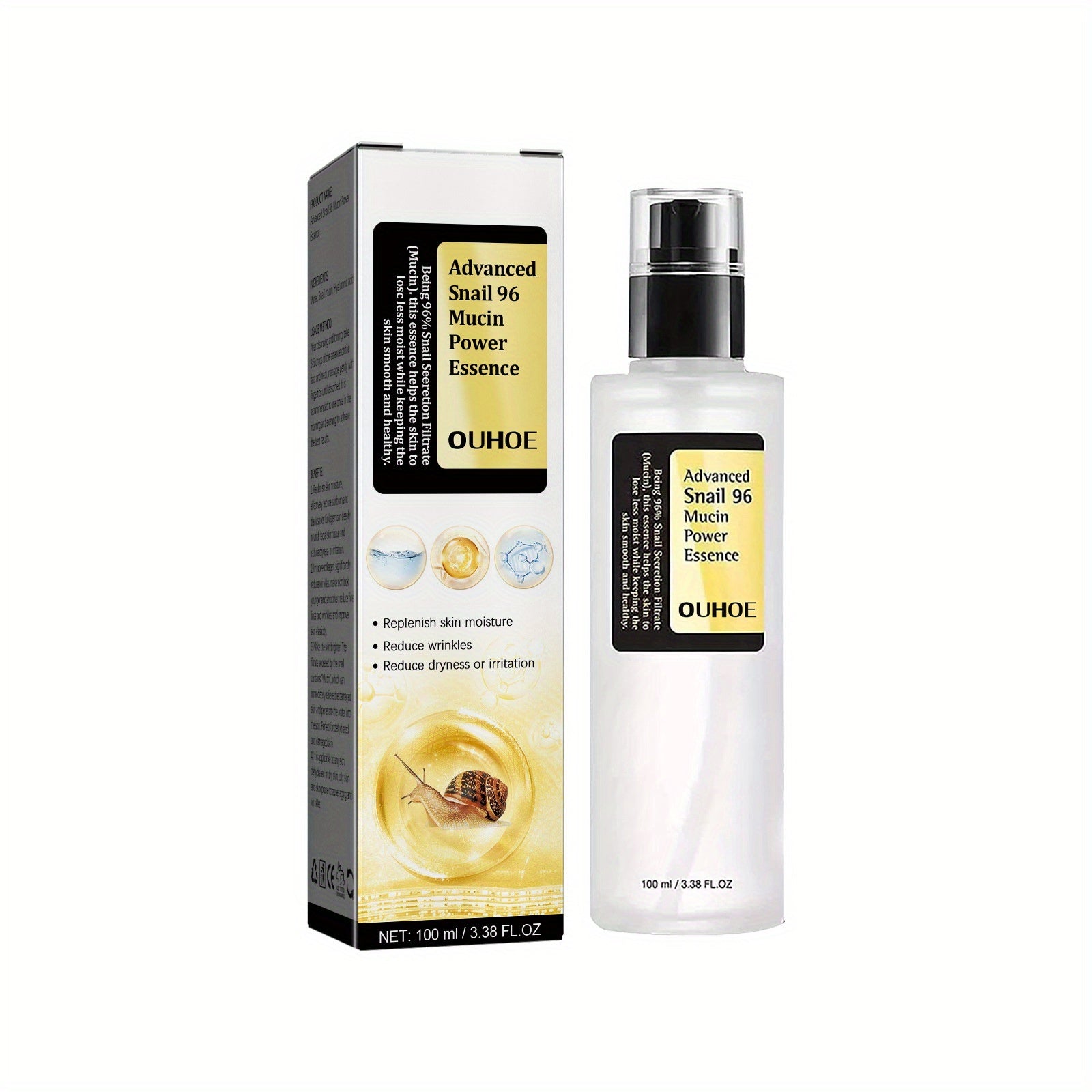 Snail Mucin Power Essence Moisturizer, 100ml Snail Mucin Essence Repairing Hyaluronic Acid Essence, Hydrating Serum For Face With Snail Secretion Filtrate For Dark Spots And Fine Lines