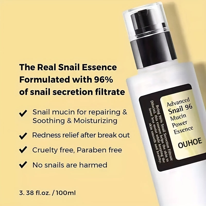 Snail Mucin Power Essence Moisturizer, 100ml Snail Mucin Essence Repairing Hyaluronic Acid Essence, Hydrating Serum For Face With Snail Secretion Filtrate For Dark Spots And Fine Lines