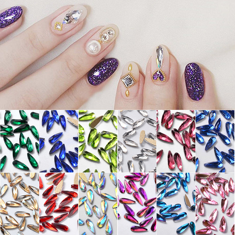 10Pcs 3D Nail Art Rhinestones Long Water Drop Shaped Glitter Nail Art Decorations Accessories Nail Supplies