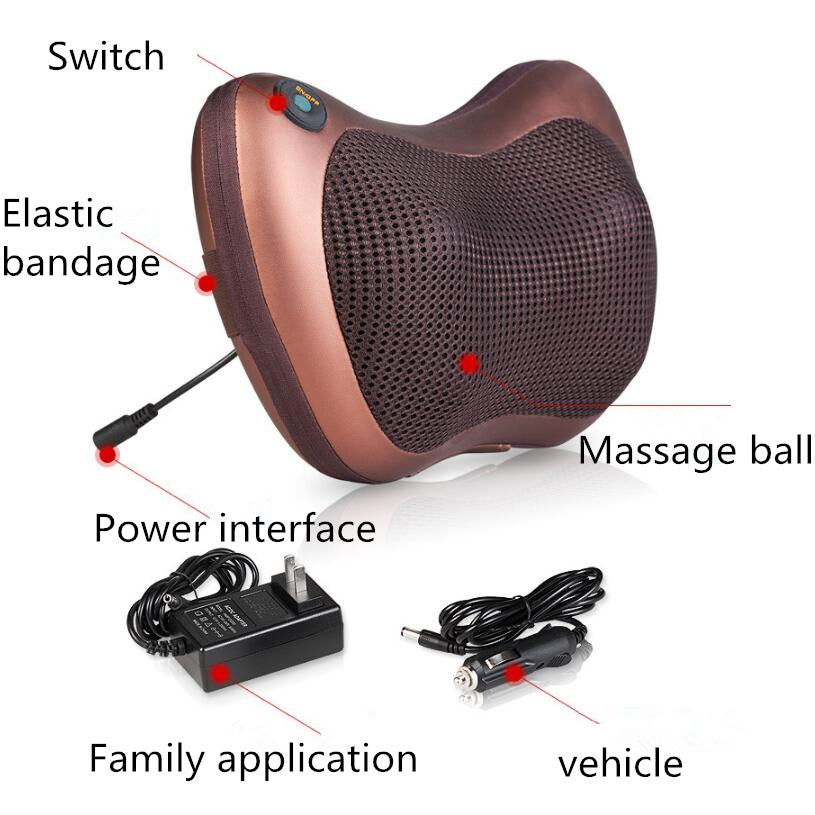 Electric Infrared Heating Kneading Neck Shoulder Back Body Spa Massage Pillow Car Chair Shiatsu Massager Device