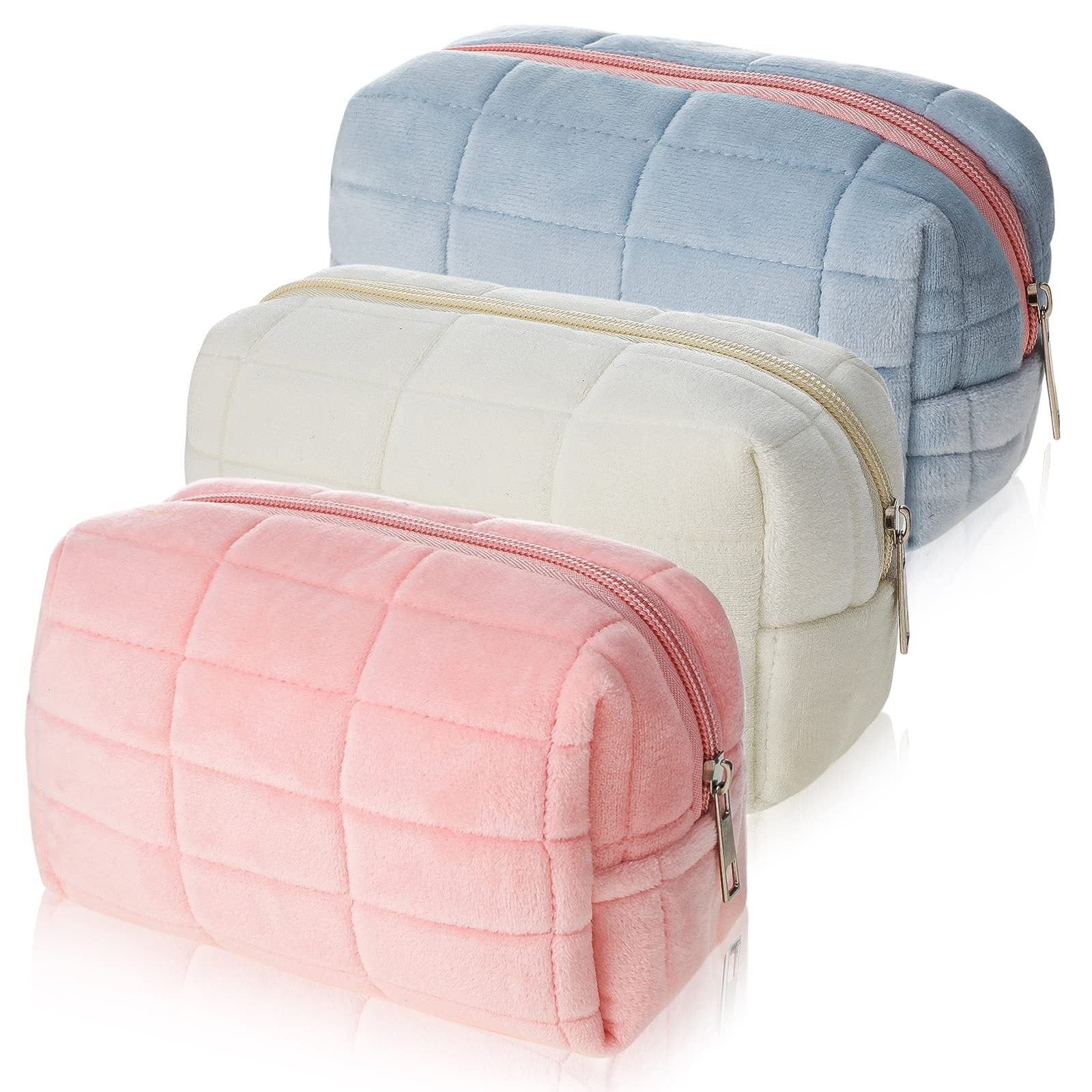 Plush Makeup Bag Checkered Cosmetic Bag Cosmetic Travel Bag Large Zipper Travel Toiletry Bag Portable Multi Functional Capacity Bag Cute Makeup Brushes Storage Bag For Women