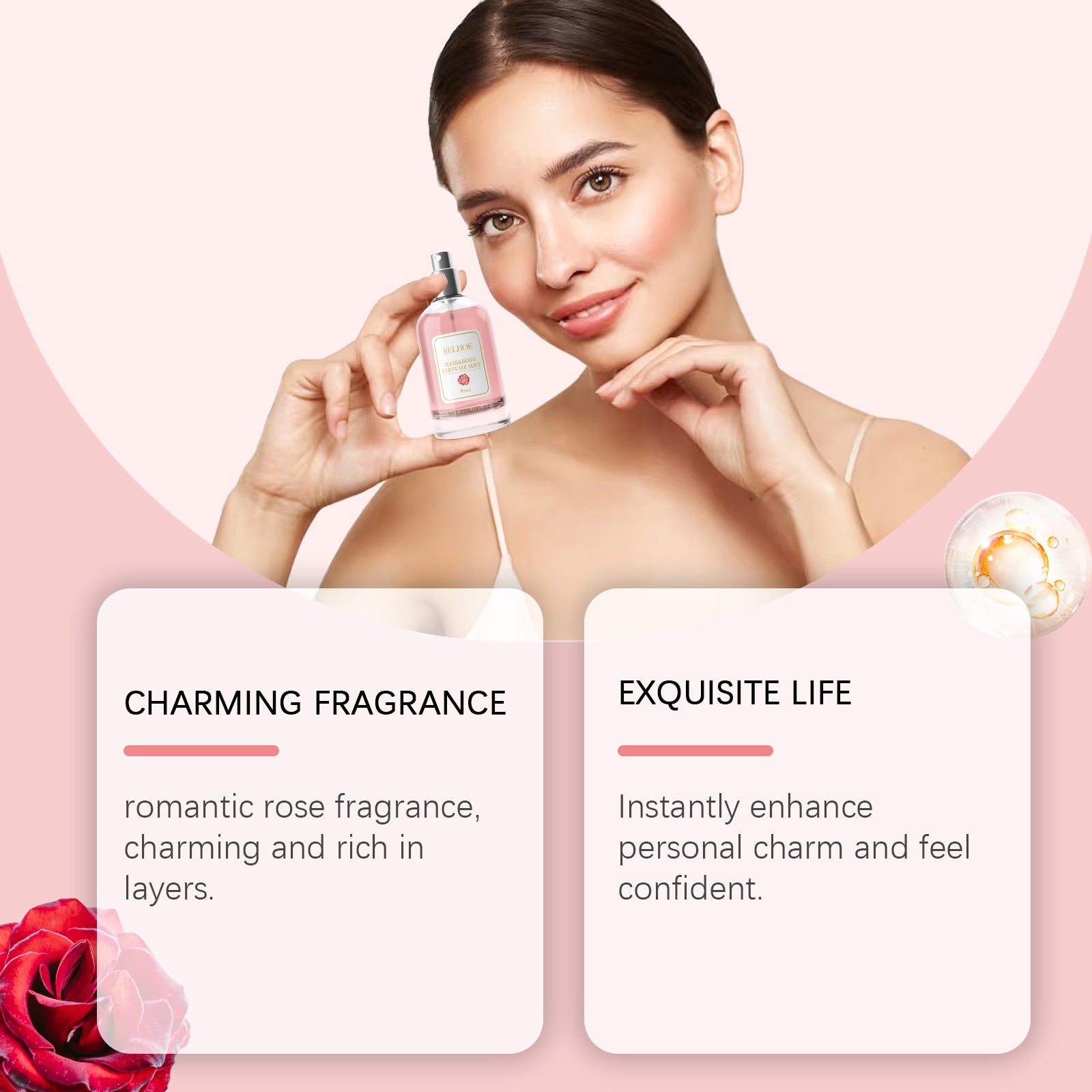 EELHOE Rose Body Hair Eau De Perfume Spray Fresh And Elegant With Fragrance And Charm Perfume Spray