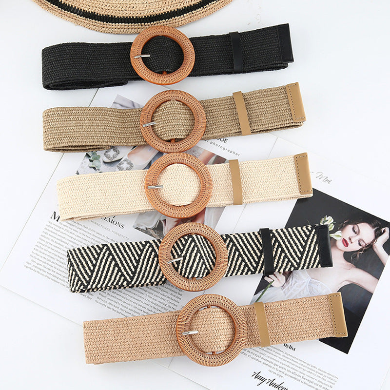 Cotton And Linen Straw Woven Belt Women