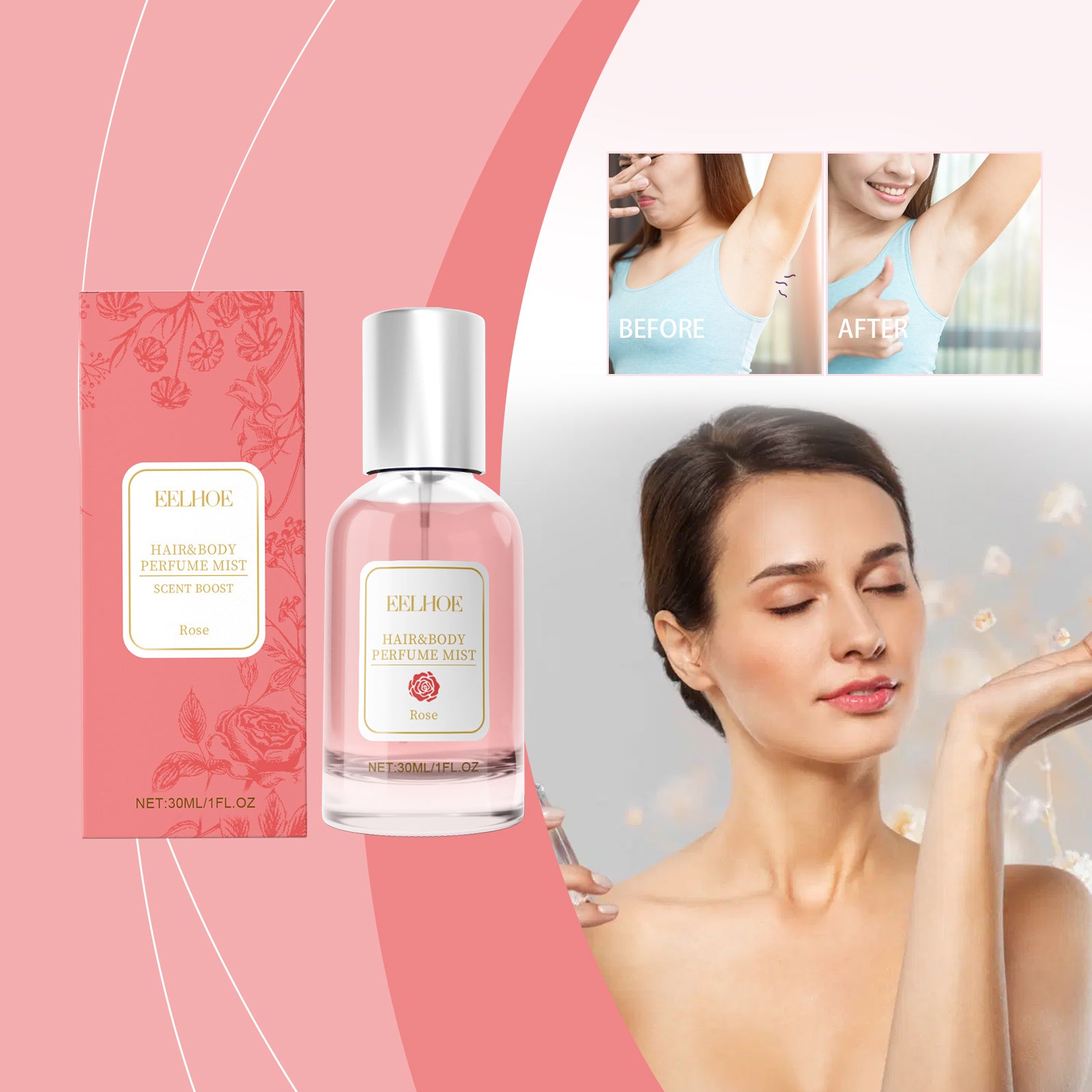 EELHOE Rose Body Hair Eau De Perfume Spray Fresh And Elegant With Fragrance And Charm Perfume Spray