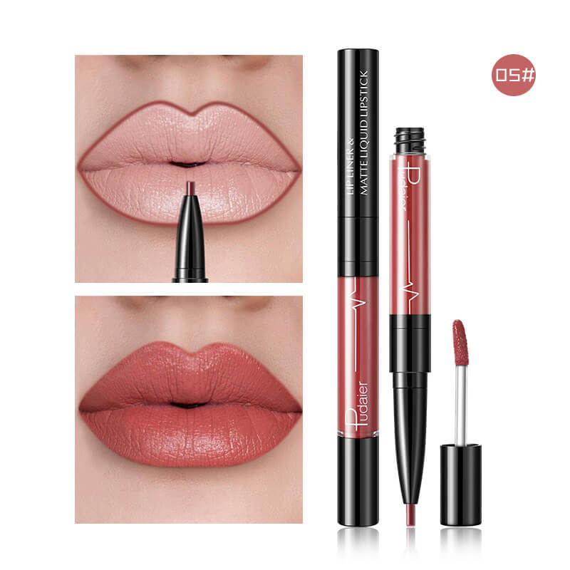 Pudaier Matte Lip Gloss Lip Liner 2 in1 Maqui gem Professional Complete Agate Red Lip Tint Plumper Tattoo Makeup liquid Lipstick