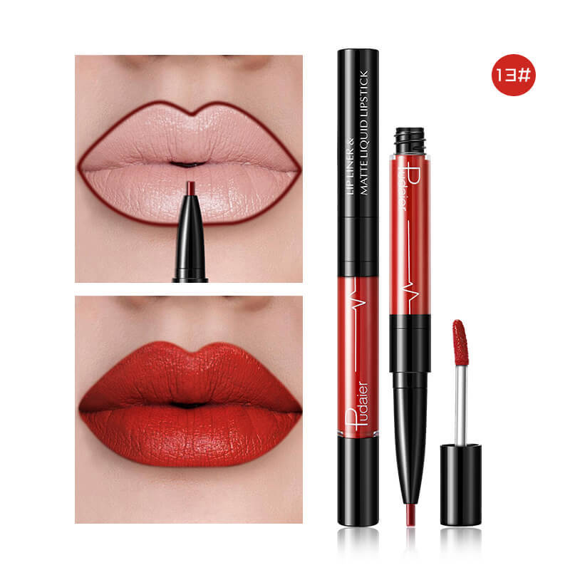 Pudaier Matte Lip Gloss Lip Liner 2 in1 Maqui gem Professional Complete Agate Red Lip Tint Plumper Tattoo Makeup liquid Lipstick