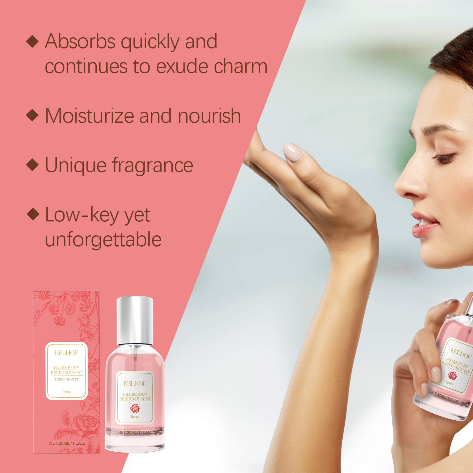 EELHOE Rose Body Hair Eau De Perfume Spray Fresh And Elegant With Fragrance And Charm Perfume Spray