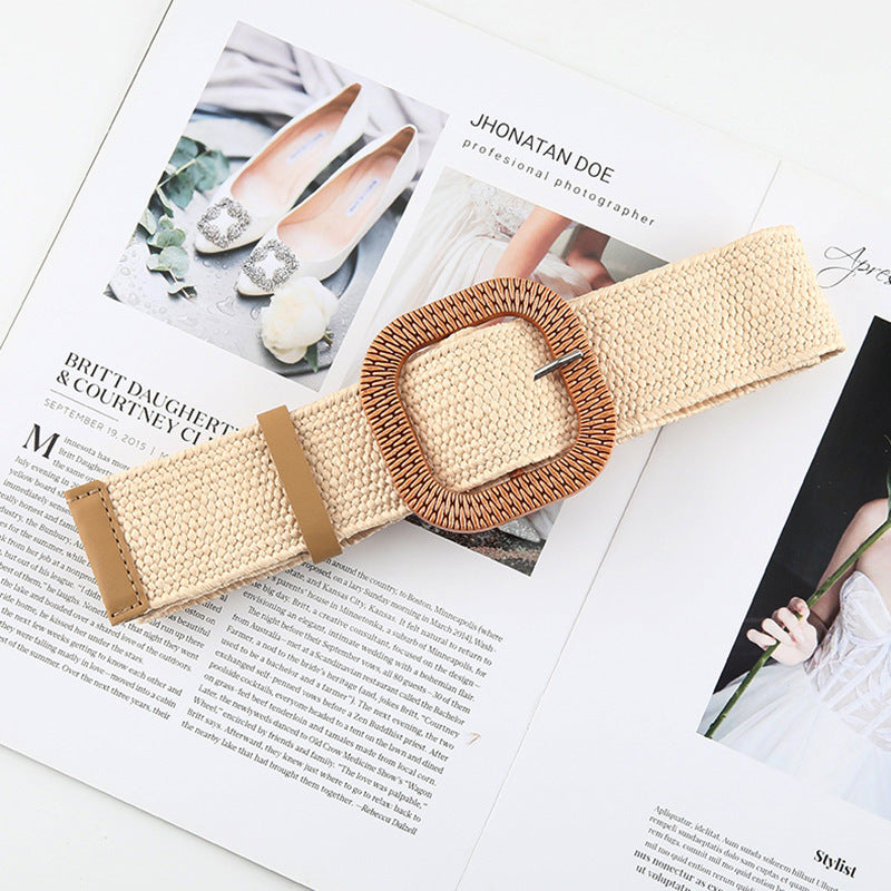 Cotton And Linen Straw Woven Belt Women