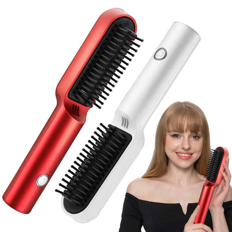 USB Portable Hot Air Comb Rechargeable Professional Hair Dryer Brush 2 In1 Mini Hair Straightener Curler Brush Hair Styler