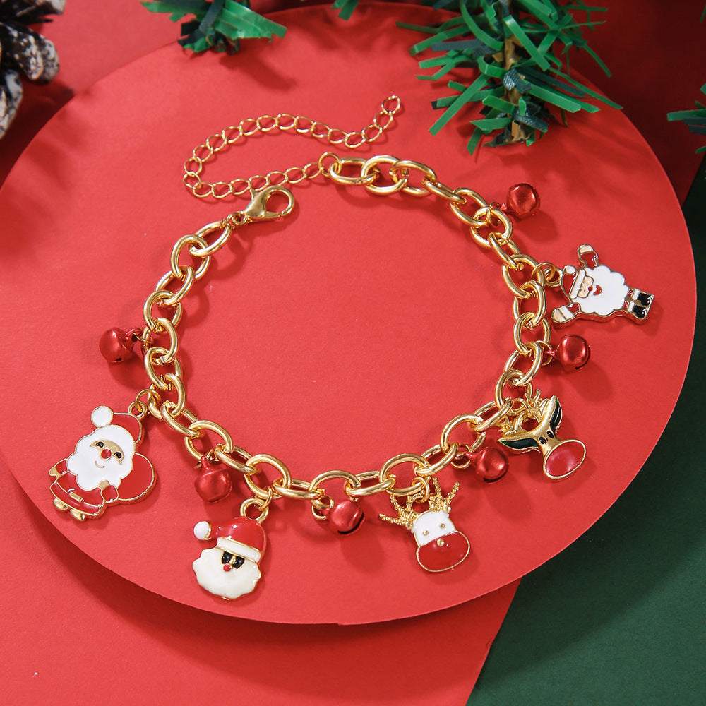 Creative Christmas Metal Chain Bracelet For Women Men Santa Claus Christmas Tree Snowflake Snowman Pearl Bangles New Year Gifts