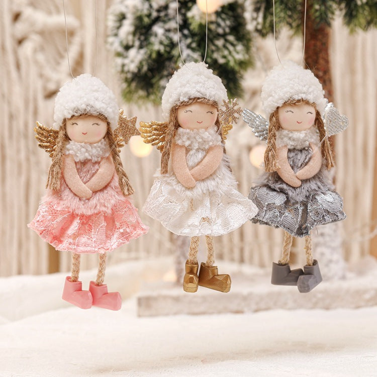 Christmas Lace Angel Doll Christmas Tree Small Pendant Lift Snowflake Girl Christmas Show Window Decorations Accessories