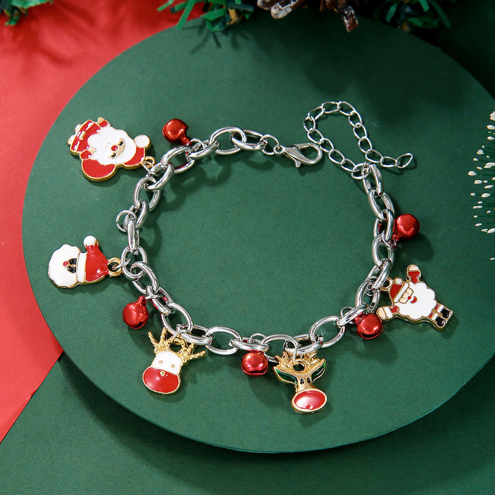 Creative Christmas Metal Chain Bracelet For Women Men Santa Claus Christmas Tree Snowflake Snowman Pearl Bangles New Year Gifts