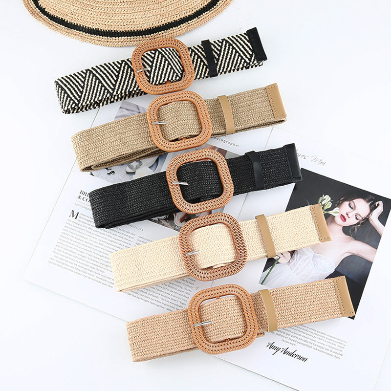 Cotton And Linen Straw Woven Belt Women