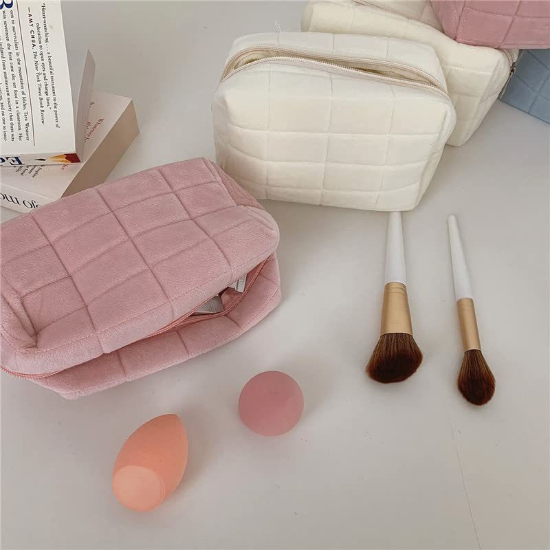 Plush Makeup Bag Checkered Cosmetic Bag Cosmetic Travel Bag Large Zipper Travel Toiletry Bag Portable Multi Functional Capacity Bag Cute Makeup Brushes Storage Bag For Women